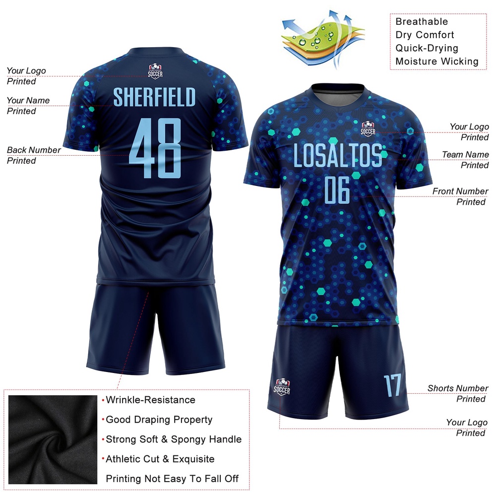 Navy Light Blue Royal Sublimation Soccer Uniform Jersey, Custom Team Soccer Jersey Shirt Navy Light Blue Royal Sublimation Soccer Uniform Jersey, Custom Team Soccer Jersey Shirt