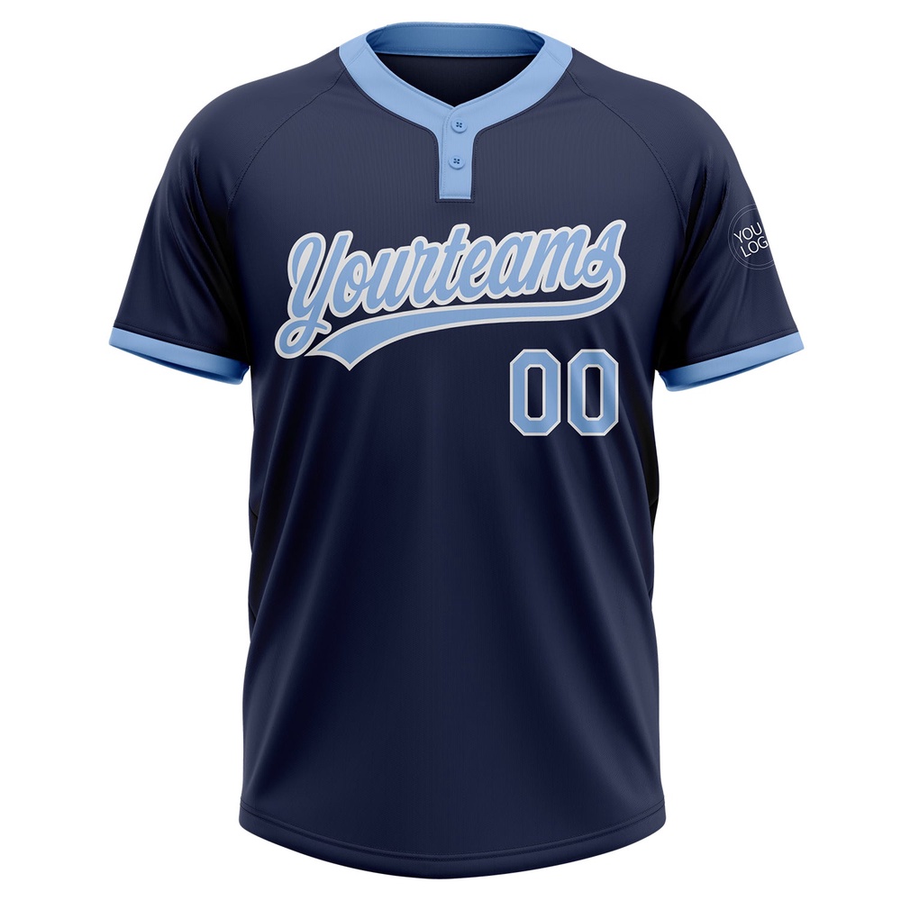Navy Light Blue White Two Button Unisex Softball Jersey, Custom Team Softball Jersey Navy Light Blue White Two Button Unisex Softball Jersey, Custom Team Softball Jersey