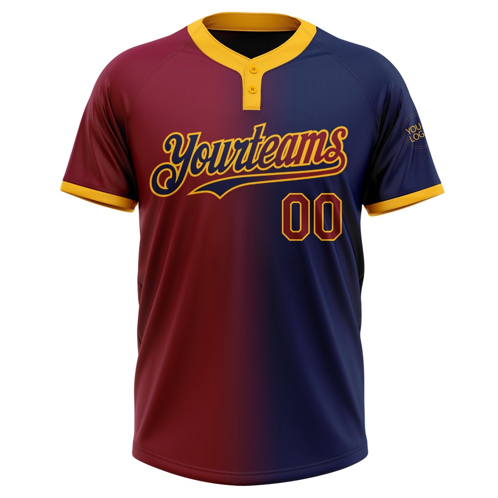 Navy Maroon Gold Gradient Fashion Two Button Unisex Softball Jersey, Custom Team Softball Jersey Navy Maroon Gold Gradient Fashion Two Button Unisex Softball Jersey, Custom Team Softball Jersey