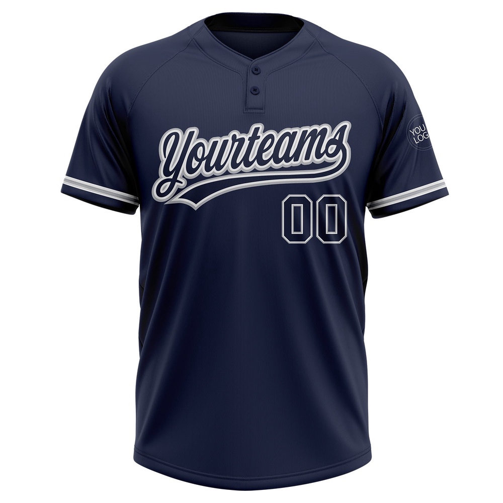 Navy Navy Gray Two Button Unisex Softball Jersey, Custom Team Softball Jersey Navy Navy Gray Two Button Unisex Softball Jersey, Custom Team Softball Jersey