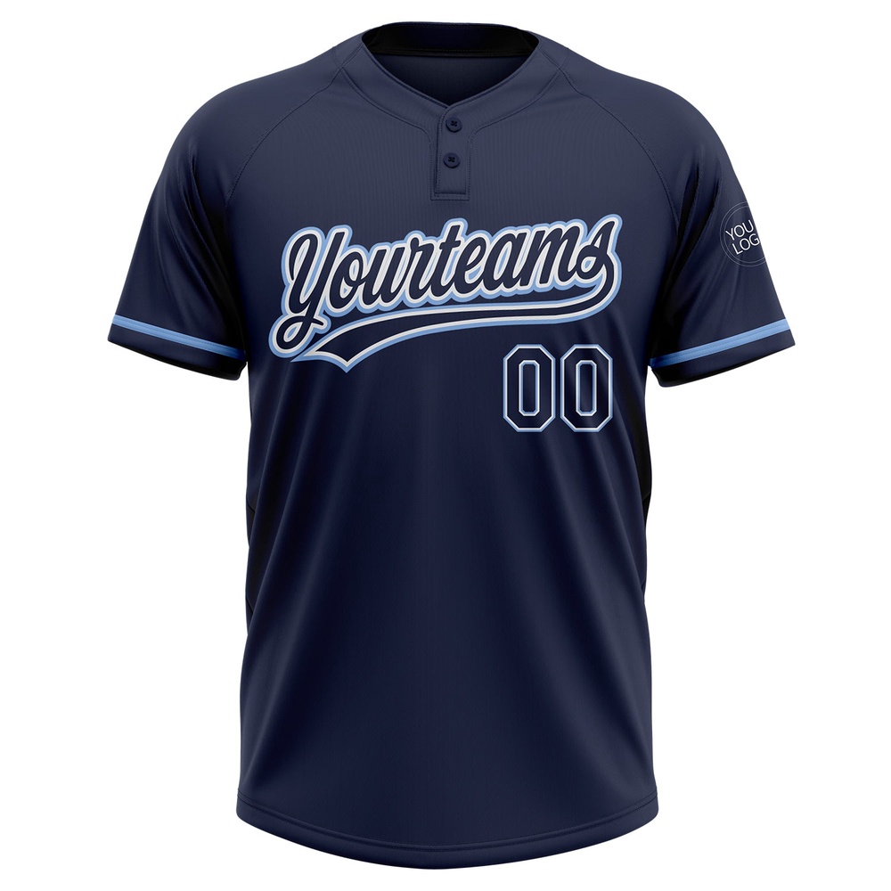 Navy Navy Light Blue Two Button Unisex Softball Jersey, Custom Team Softball Jersey Navy Navy Light Blue Two Button Unisex Softball Jersey, Custom Team Softball Jersey