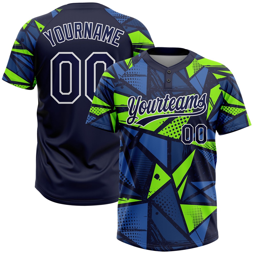 Navy Navy Neon Green 3D Pattern Two Button Unisex Softball Jersey, Custom Team Softball Jersey Navy Navy Neon Green 3D Pattern Two Button Unisex Softball Jersey, Custom Team Softball Jersey