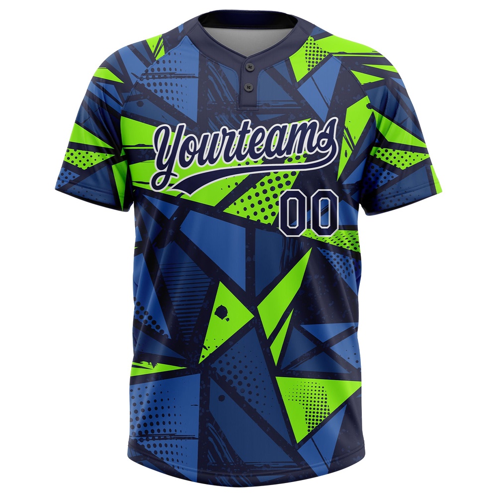 Navy Navy Neon Green 3D Pattern Two Button Unisex Softball Jersey, Custom Team Softball Jersey Navy Navy Neon Green 3D Pattern Two Button Unisex Softball Jersey, Custom Team Softball Jersey