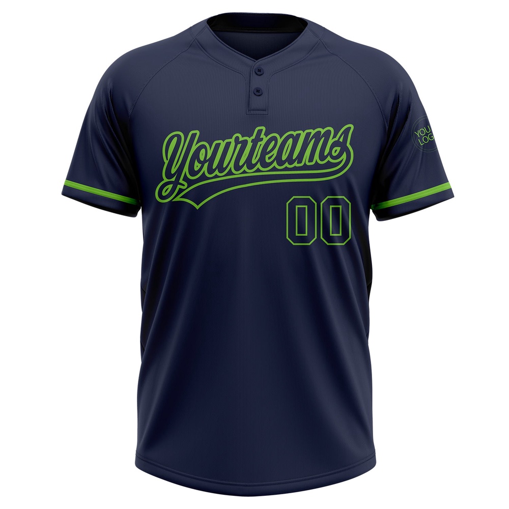 Navy Navy Neon Green Two Button Unisex Softball Jersey, Custom Team Softball Jersey Navy Navy Neon Green Two Button Unisex Softball Jersey, Custom Team Softball Jersey