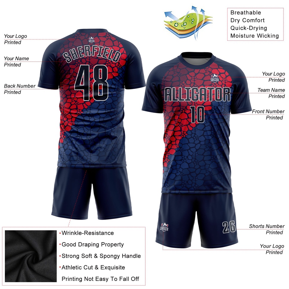 Navy Navy Red Sublimation Soccer Uniform Jersey, Custom Team Soccer Jersey Shirt