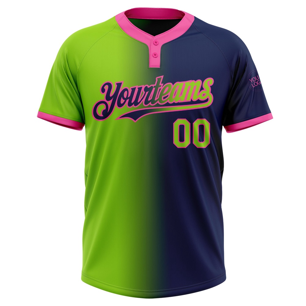 Navy Neon Green Pink Gradient Fashion Two Button Unisex Softball Jersey, Custom Team Softball Jersey Navy Neon Green Pink Gradient Fashion Two Button Unisex Softball Jersey, Custom Team Softball Jersey