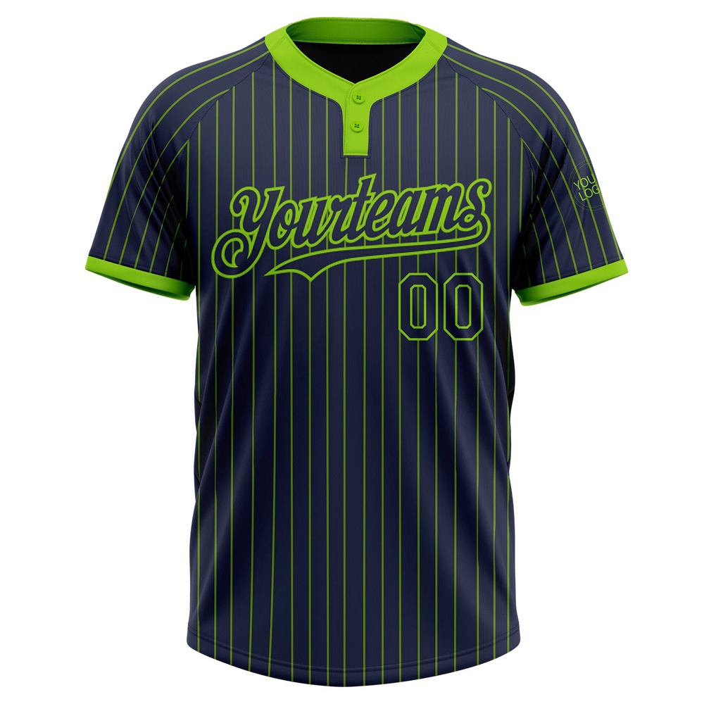 Navy Neon Green Pinstripe Neon Green Two Button Unisex Softball Jersey, Custom Team Softball Jersey Navy Neon Green Pinstripe Neon Green Two Button Unisex Softball Jersey, Custom Team Softball Jersey