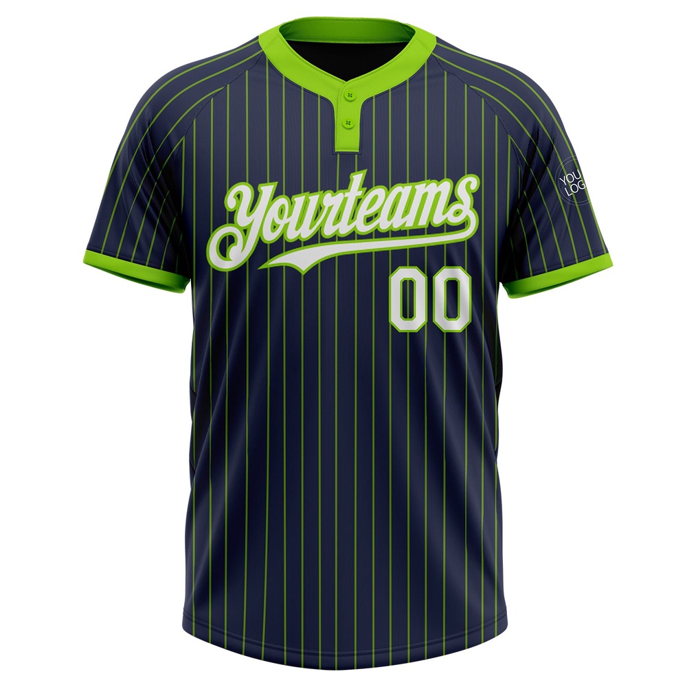 Navy Neon Green Pinstripe White Two Button Unisex Softball Jersey, Custom Team Softball Jersey Navy Neon Green Pinstripe White Two Button Unisex Softball Jersey, Custom Team Softball Jersey