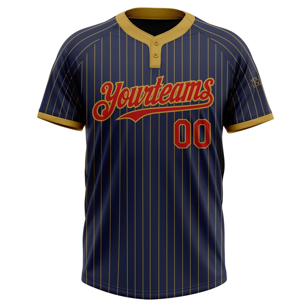 Navy Old Gold Pinstripe Red Two Button Unisex Softball Jersey, Custom Team Softball Jersey Navy Old Gold Pinstripe Red Two Button Unisex Softball Jersey, Custom Team Softball Jersey