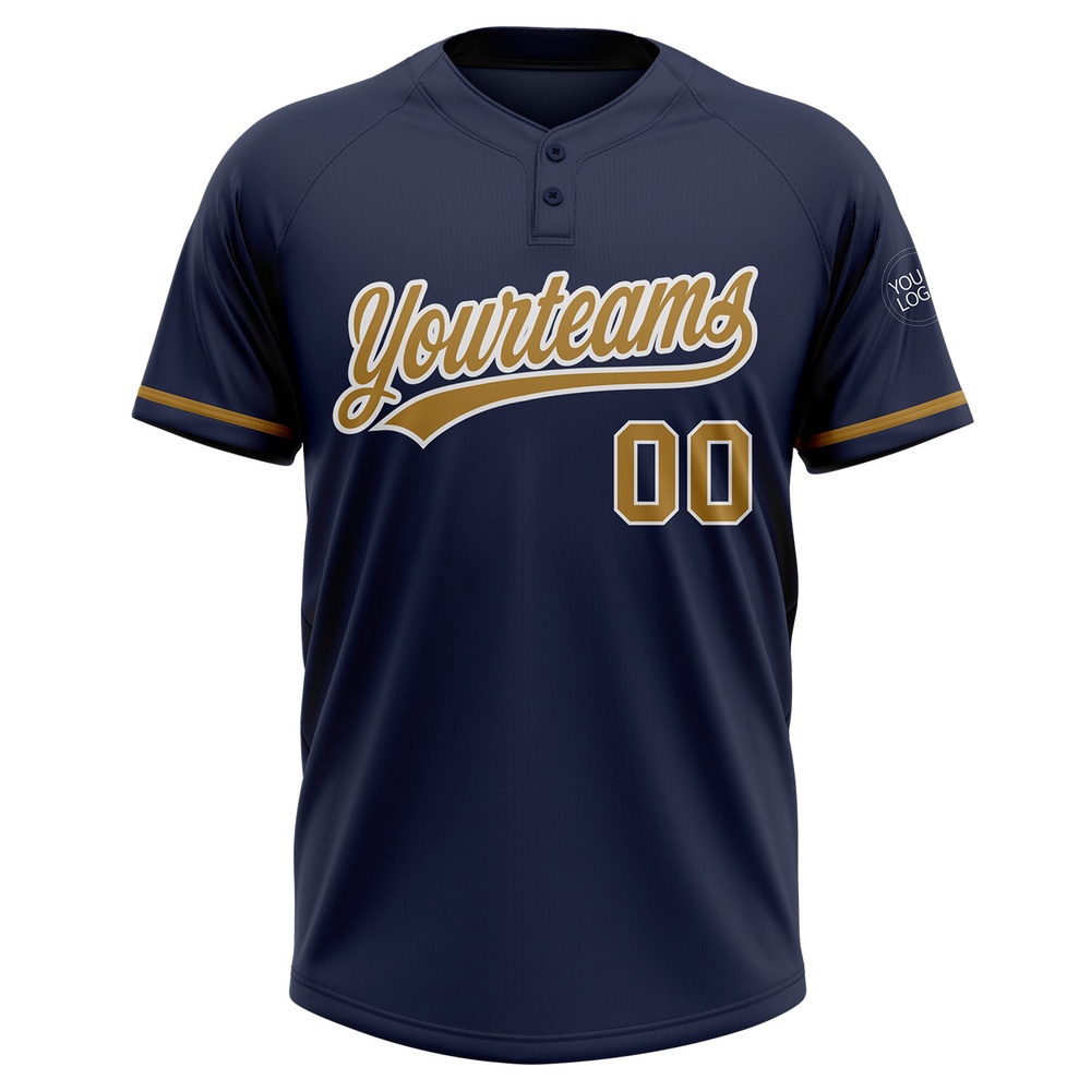 Navy Old Gold White Two Button Unisex Softball Jersey, Custom Team Softball Jersey Navy Old Gold White Two Button Unisex Softball Jersey, Custom Team Softball Jersey