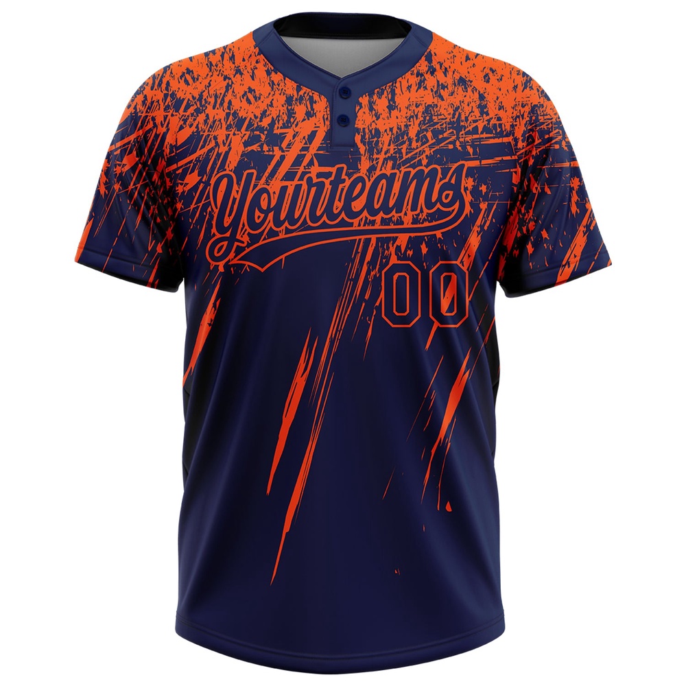 Navy Orange 3D Pattern Abstract Sharp Shape Two Button Unisex Softball Jersey, Custom Team Softball Jersey