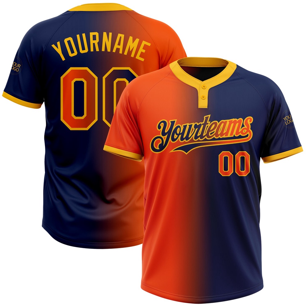 Navy Orange Gold Gradient Fashion Two Button Unisex Softball Jersey, Custom Team Softball Jersey Navy Orange Gold Gradient Fashion Two Button Unisex Softball Jersey, Custom Team Softball Jersey