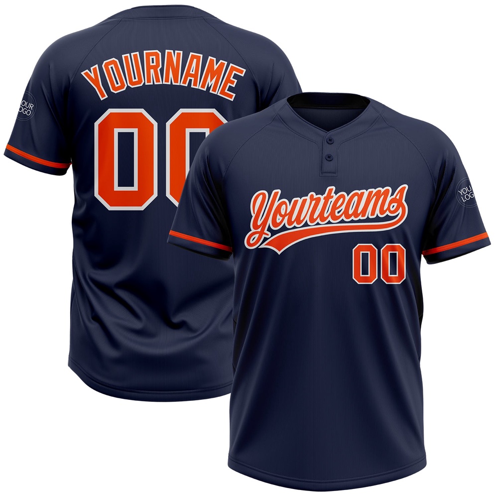Navy Orange White Two Button Unisex Softball Jersey, Custom Team Softball Jersey