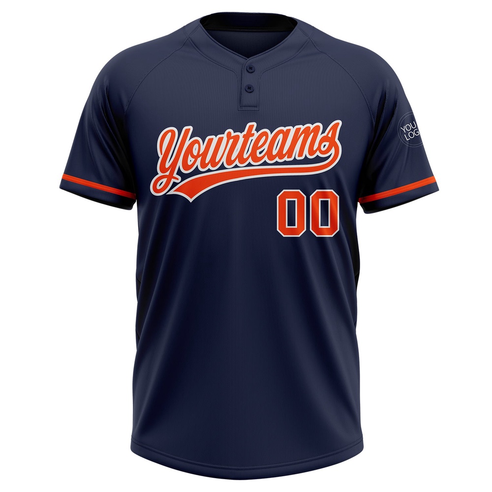 Navy Orange White Two Button Unisex Softball Jersey, Custom Team Softball Jersey