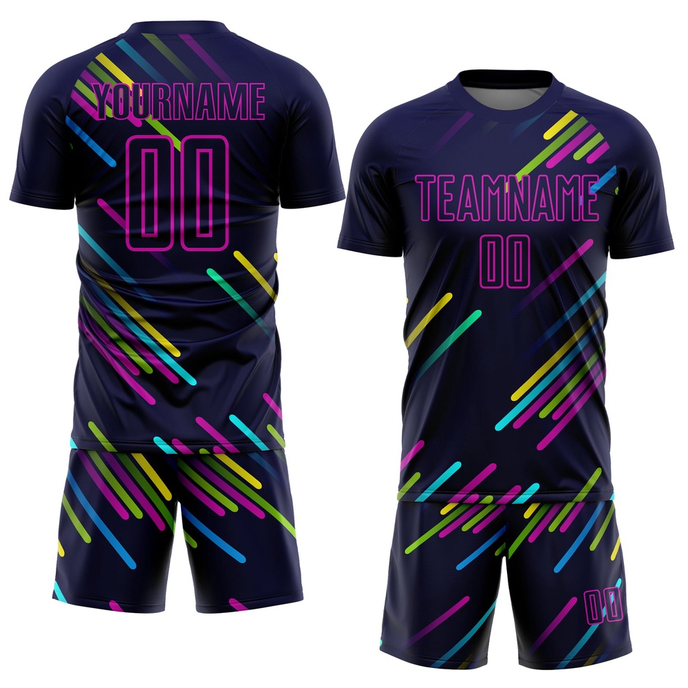 Navy Pink Lines Sublimation Soccer Uniform Jersey, Custom Team Soccer Jersey Shirt Navy Pink Lines Sublimation Soccer Uniform Jersey, Custom Team Soccer Jersey Shirt