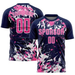 Navy Pink White Sublimation Soccer Uniform Jersey,…