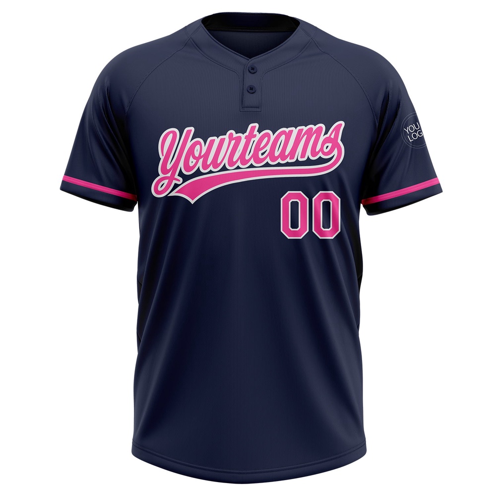 Navy Pink White Two Button Unisex Softball Jersey, Custom Team Softball Jersey