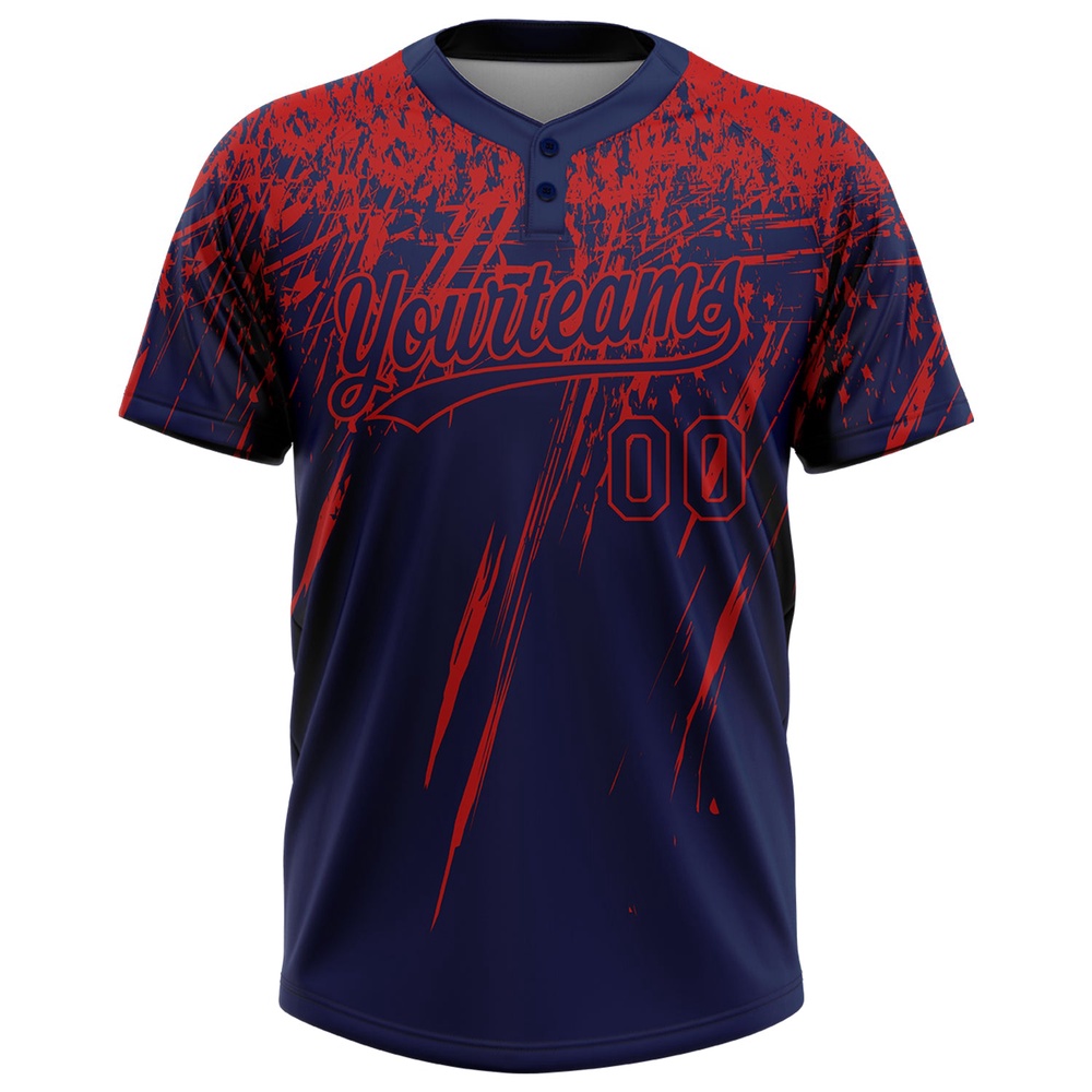 Navy Red 3D Pattern Abstract Sharp Shape Two Button Unisex Softball Jersey, Custom Team Softball Jersey