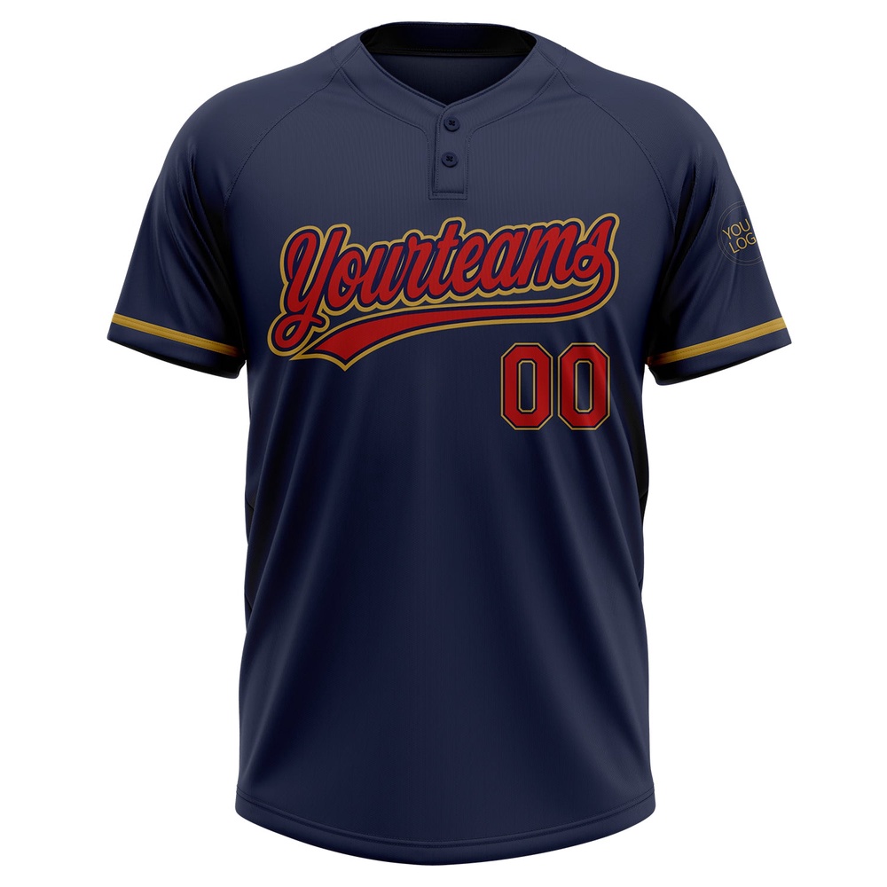 Navy Red Old Gold Two Button Unisex Softball Jersey, Custom Team Softball Jersey
