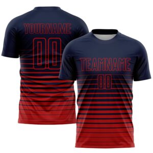 Navy Red Pinstripe Fade Fashion Sublimation Soccer…