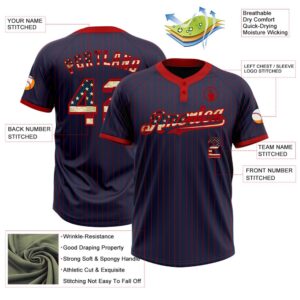 Navy Red Pinstripe Vintage USA Flag Two Button Unisex Softball Jersey Custom Team Softball Jersey 3 x3solq.jpg