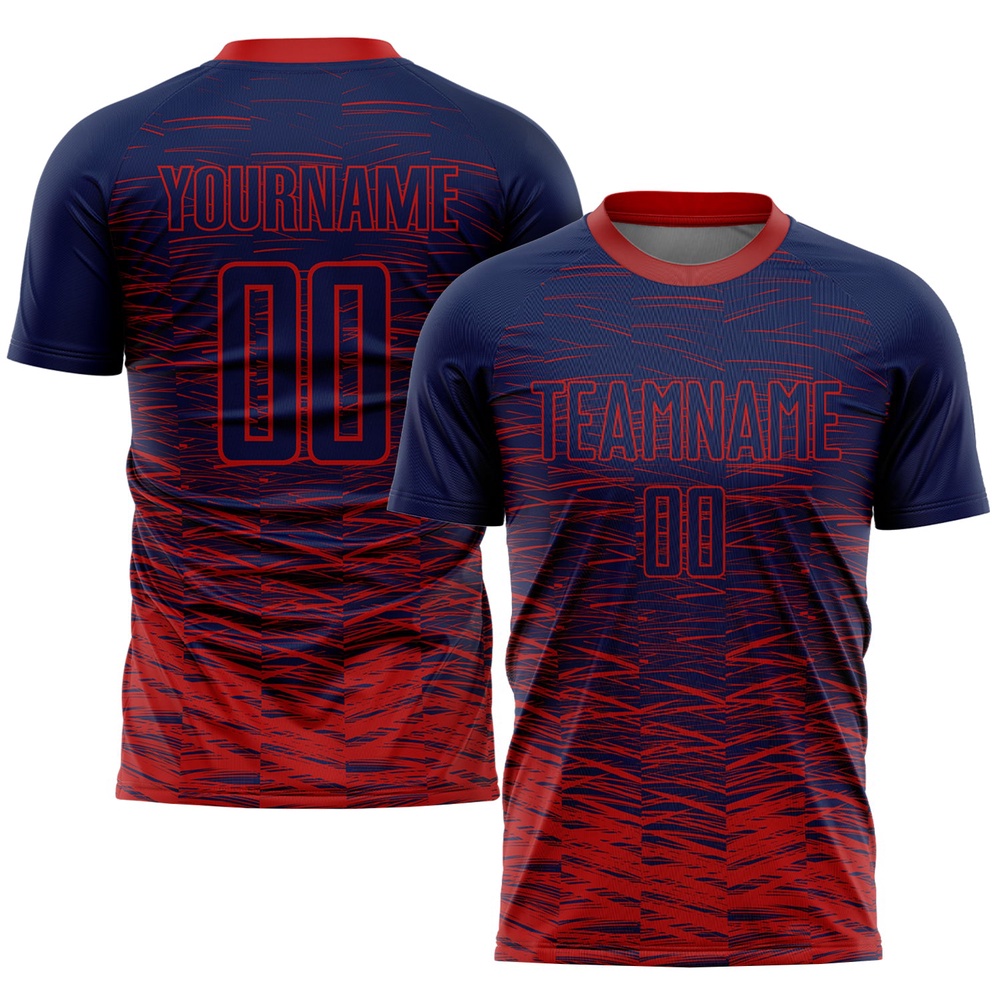 Navy Red Sublimation Soccer Uniform Jersey, Custom Team Soccer Jersey Shirt Navy Red Sublimation Soccer Uniform Jersey, Custom Team Soccer Jersey Shirt