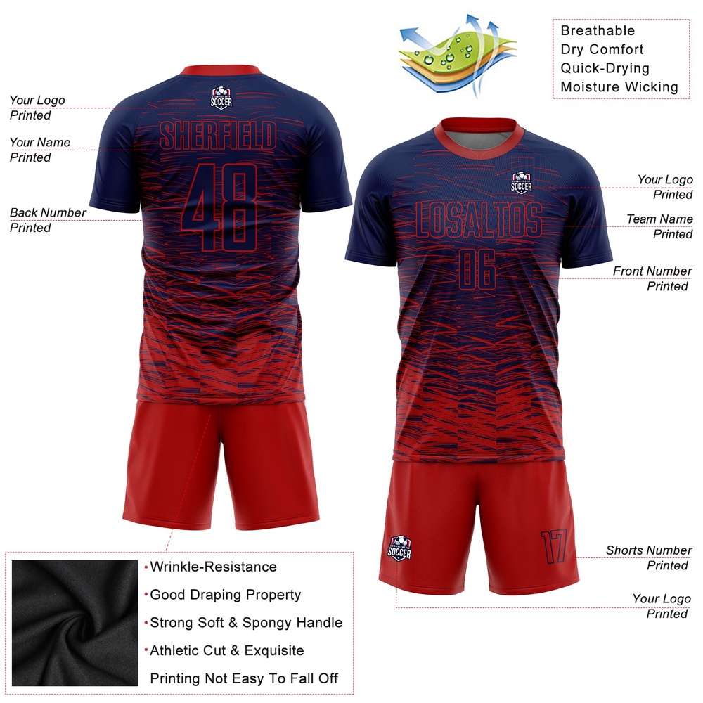 Navy Red Sublimation Soccer Uniform Jersey, Custom Team Soccer Jersey Shirt Navy Red Sublimation Soccer Uniform Jersey, Custom Team Soccer Jersey Shirt