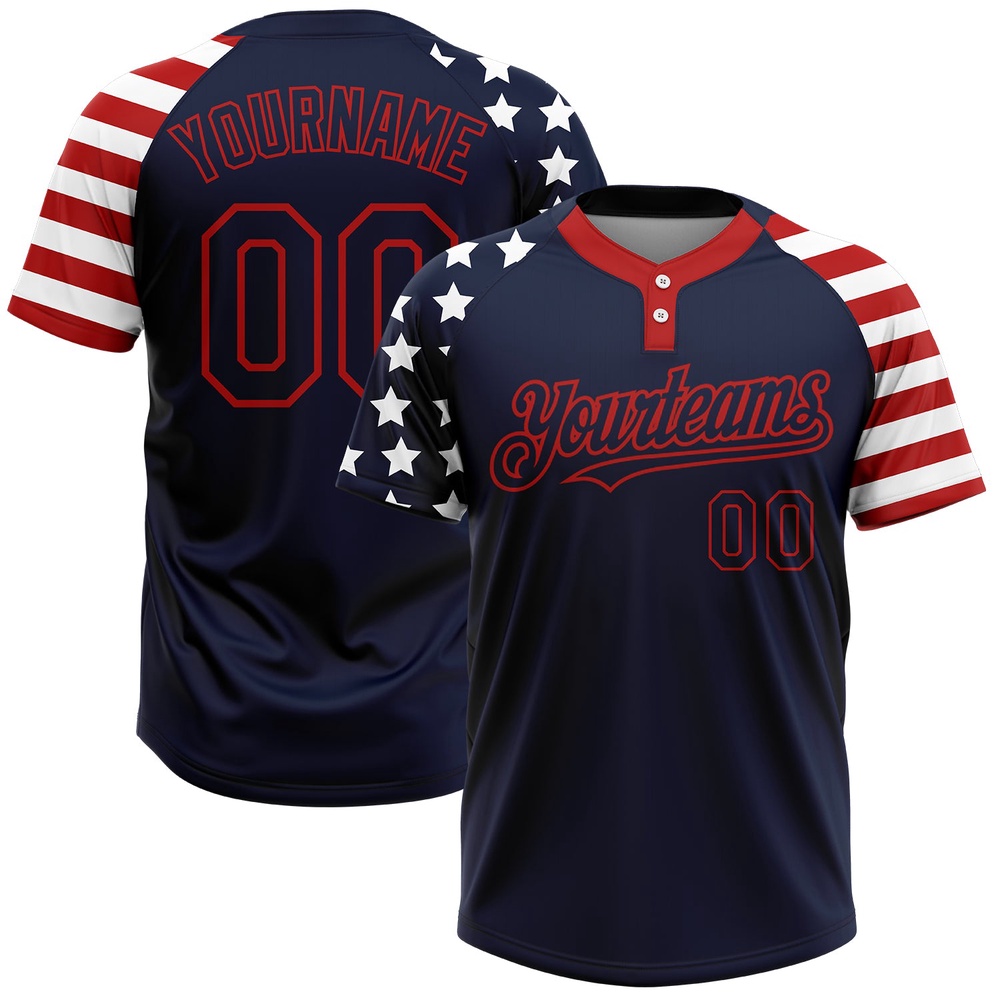 Navy Red White 3D American Flag Fashion Two Button Unisex Softball Jersey, Custom Team Softball Jersey Navy Red White 3D American Flag Fashion Two Button Unisex Softball Jersey, Custom Team Softball Jersey