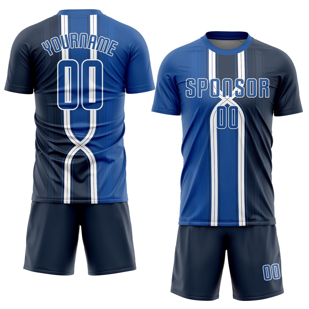 Navy Royal White Sublimation Soccer Uniform Jersey, Custom Team Soccer Jersey Shirt Navy Royal White Sublimation Soccer Uniform Jersey, Custom Team Soccer Jersey Shirt