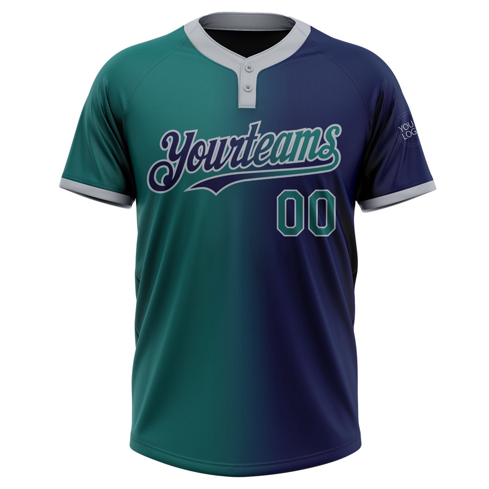 Navy Teal Gray Gradient Fashion Two Button Unisex Softball Jersey, Custom Team Softball Jersey