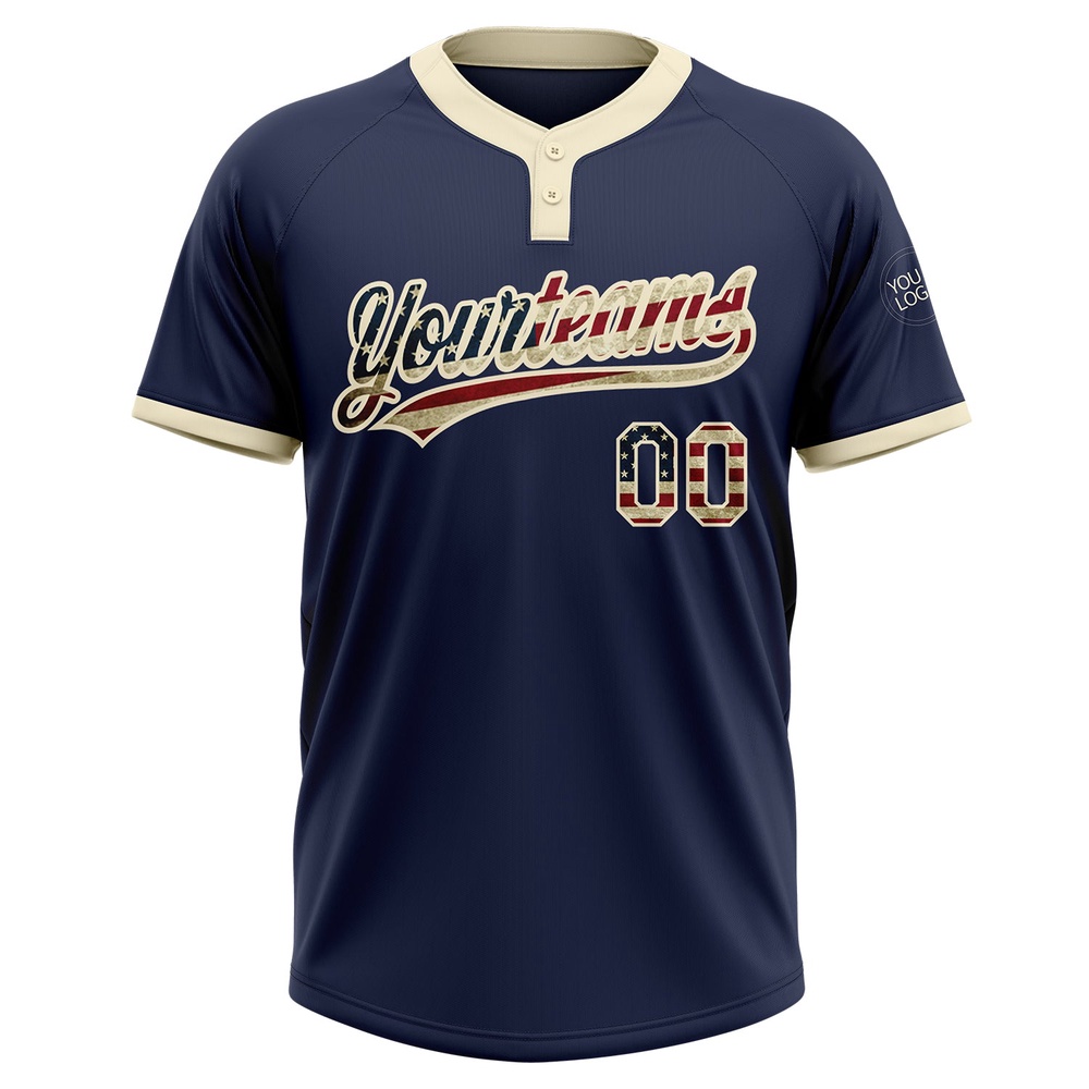 Navy Vintage USA Flag Cream Two Button Unisex Softball Jersey, Custom Team Softball Jersey Navy Vintage USA Flag Cream Two Button Unisex Softball Jersey, Custom Team Softball Jersey