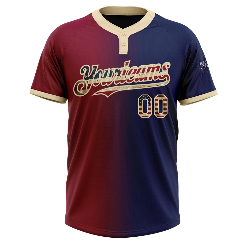 Navy Vintage USA Flag Maroon City Cream Gradient Fashion Two Button Unisex Softball Jersey, Custom Team Softball Jersey
