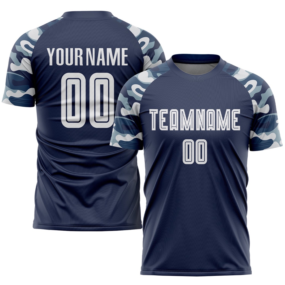 Navy White Camo Sublimation Soccer Uniform Jersey, Custom Team Soccer Jersey Shirt Navy White Camo Sublimation Soccer Uniform Jersey, Custom Team Soccer Jersey Shirt