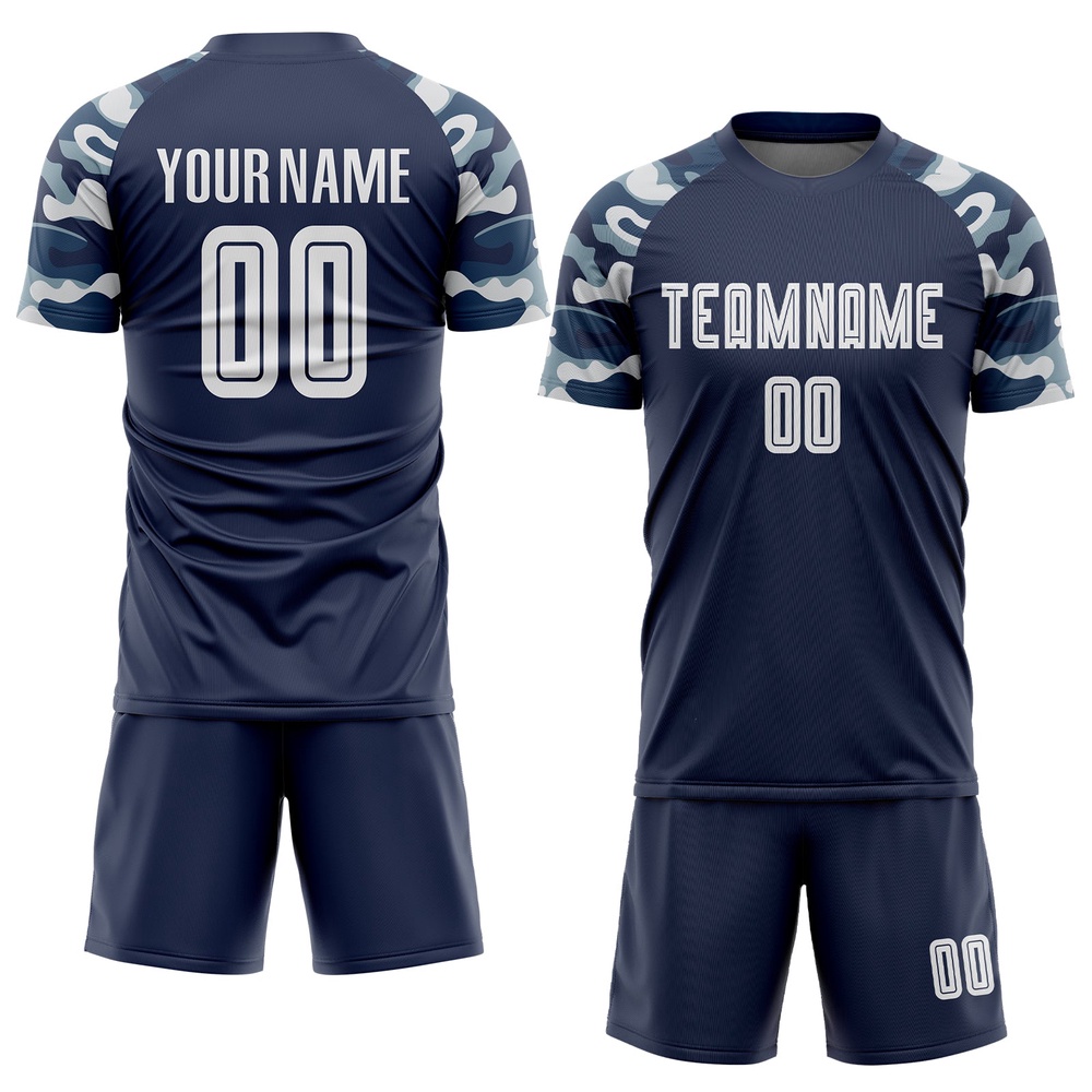 Navy White Camo Sublimation Soccer Uniform Jersey, Custom Team Soccer Jersey Shirt Navy White Camo Sublimation Soccer Uniform Jersey, Custom Team Soccer Jersey Shirt