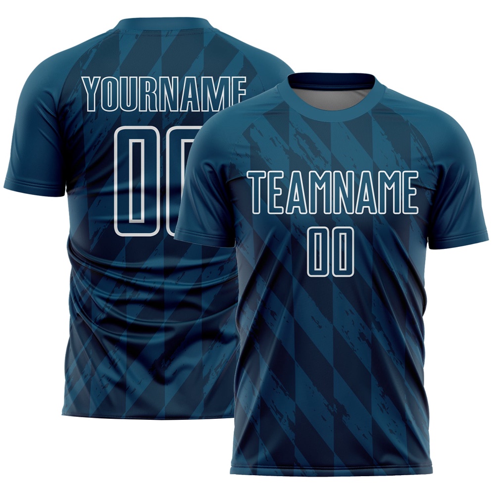 Navy White Geometric Shapes Sublimation Soccer Uniform Jersey, Custom Team Soccer Jersey Shirt