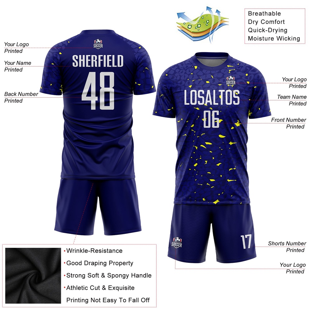 Navy White Gold Sublimation Soccer Uniform Jersey, Custom Team Soccer Jersey Shirt Navy White Gold Sublimation Soccer Uniform Jersey, Custom Team Soccer Jersey Shirt