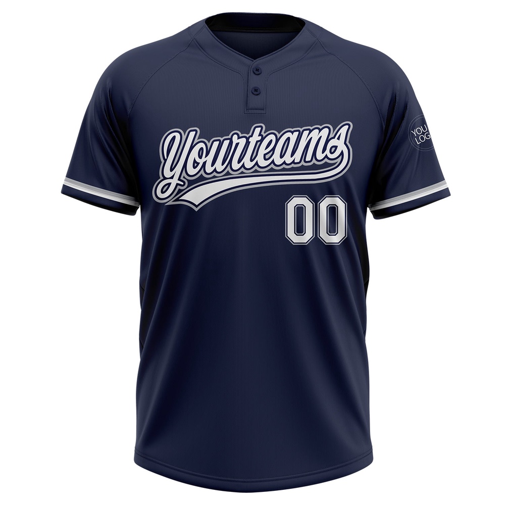 Navy White Gray Two Button Unisex Softball Jersey, Custom Team Softball Jersey