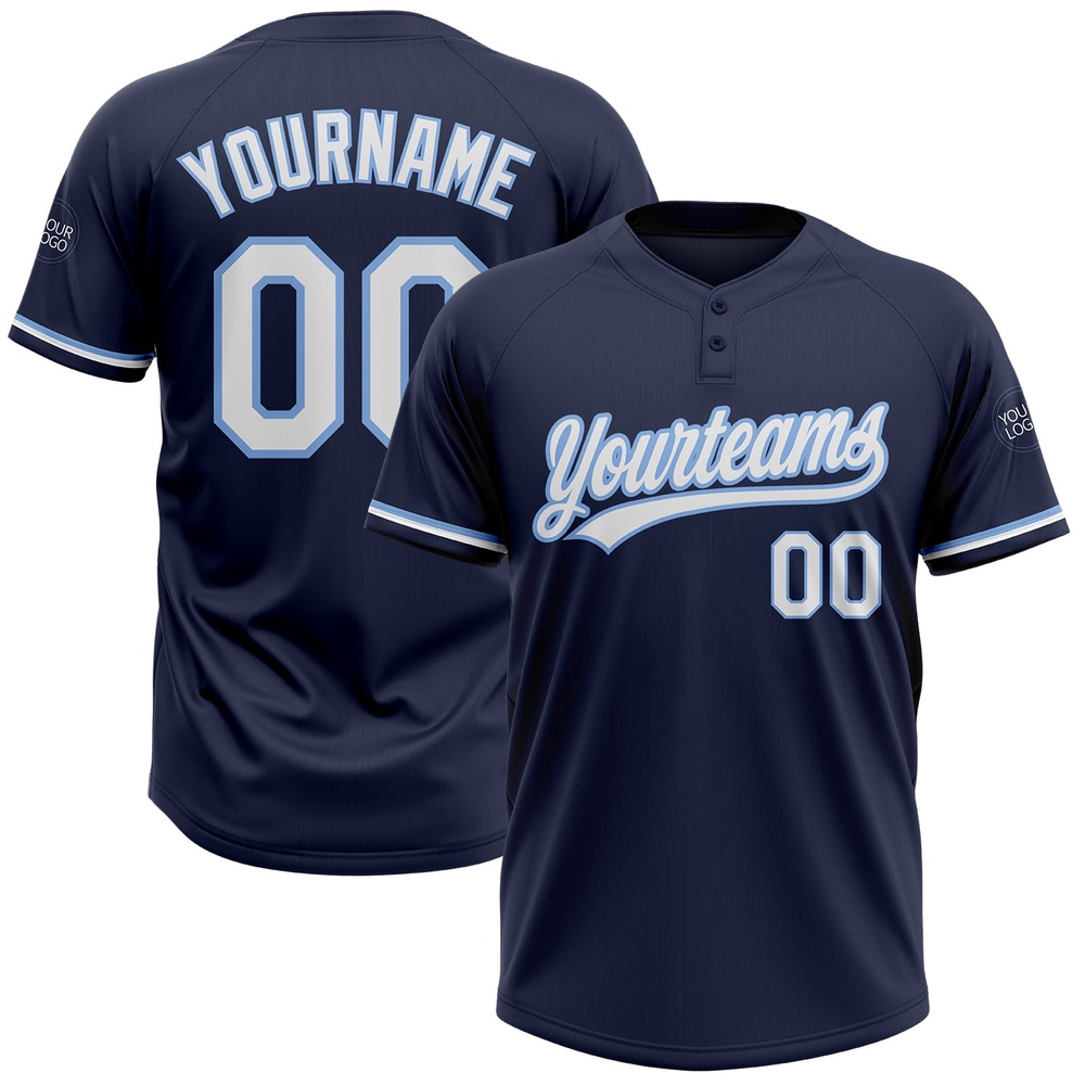 Navy White Light Blue Two Button Unisex Softball Jersey, Custom Team Softball Jersey
