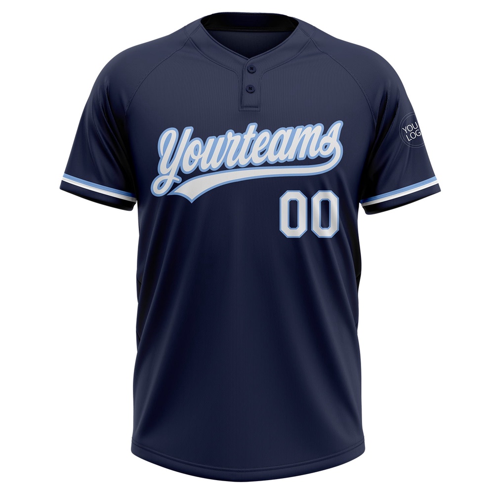 Navy White Light Blue Two Button Unisex Softball Jersey, Custom Team Softball Jersey