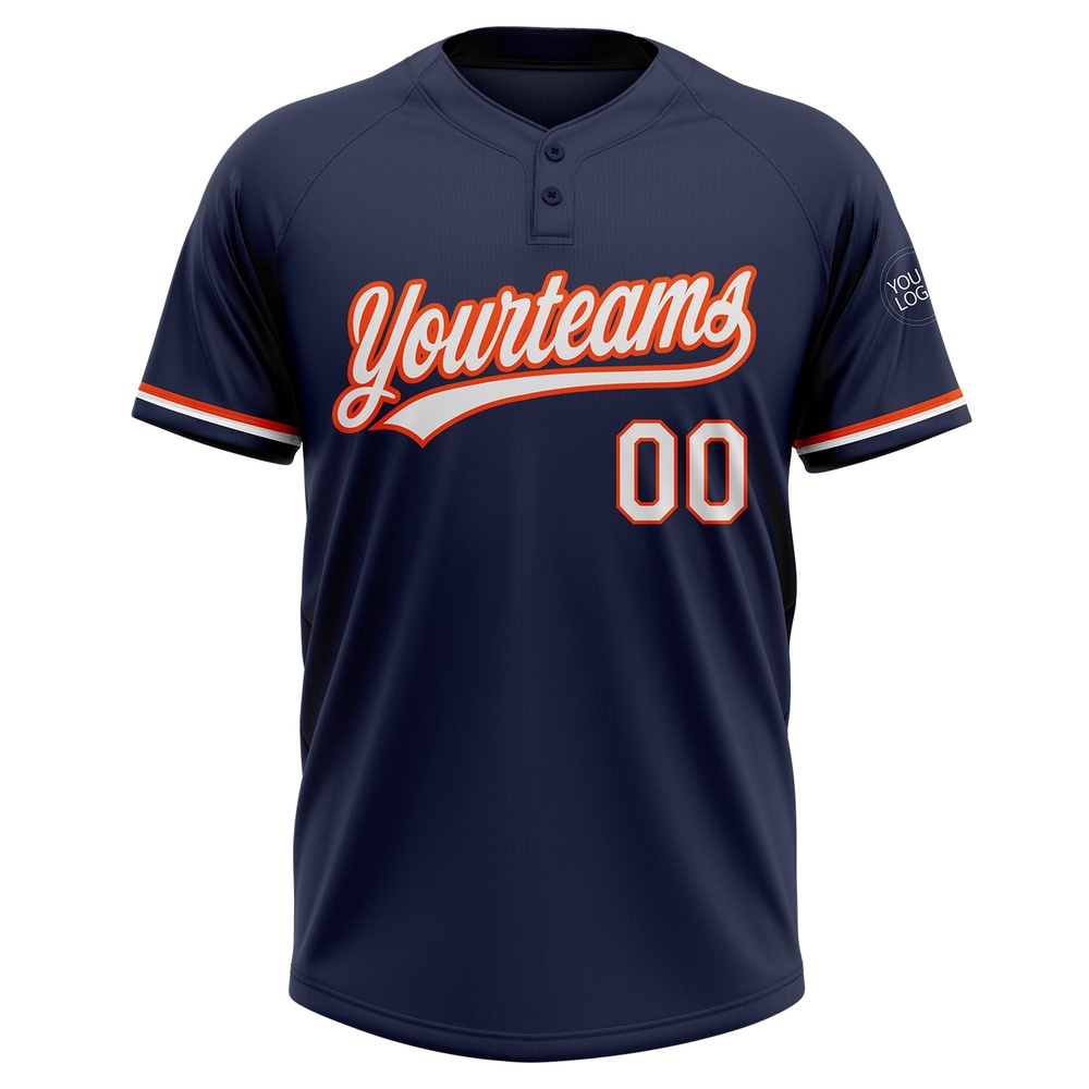 Navy White Orange Two Button Unisex Softball Jersey, Custom Team Softball Jersey