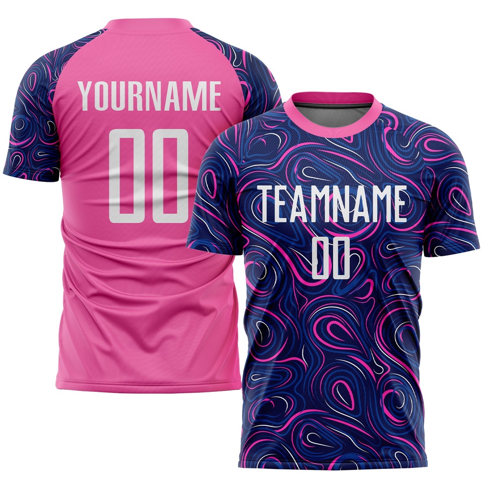 Navy White Pink Sublimation Soccer Uniform Jersey, Custom Team Soccer Jersey Shirt Navy White Pink Sublimation Soccer Uniform Jersey, Custom Team Soccer Jersey Shirt