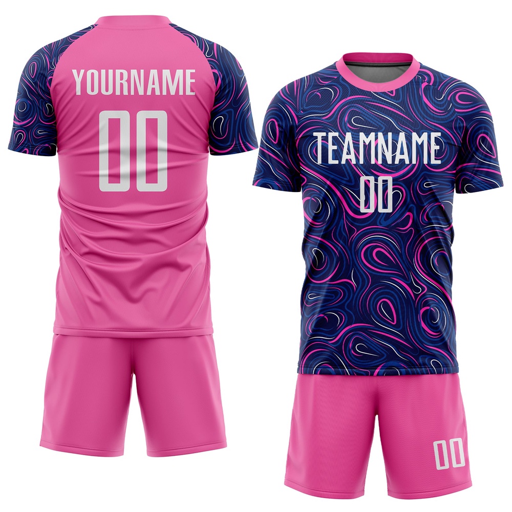 Navy White Pink Sublimation Soccer Uniform Jersey, Custom Team Soccer Jersey Shirt Navy White Pink Sublimation Soccer Uniform Jersey, Custom Team Soccer Jersey Shirt