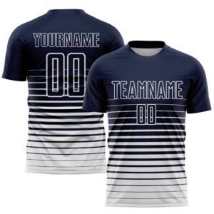 Navy White Pinstripe Fade Fashion Sublimation Soccer…