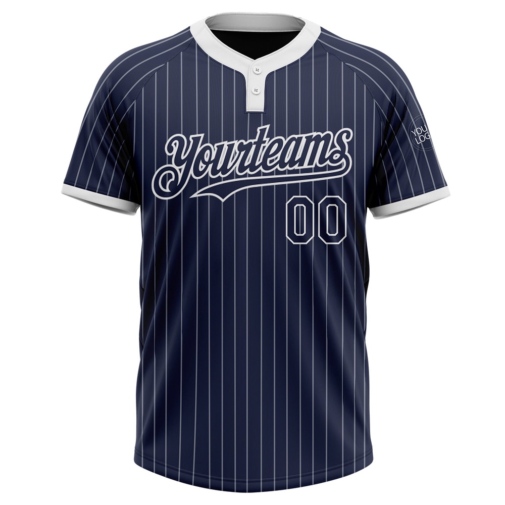 Navy White Pinstripe White Two Button Unisex Softball Jersey, Custom Team Softball Jersey