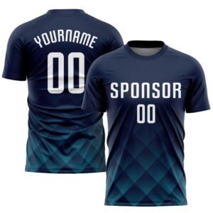 Navy White Teal Sublimation Soccer Uniform Jersey,…