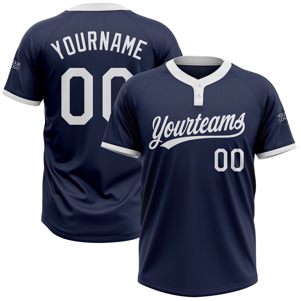 Navy White Two Button Unisex Softball Jersey, Custom Team Softball Jersey