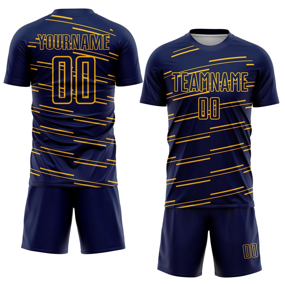 Navy Yellow Lines Sublimation Soccer Uniform Jersey, Custom Team Soccer Jersey Shirt Navy Yellow Lines Sublimation Soccer Uniform Jersey, Custom Team Soccer Jersey Shirt