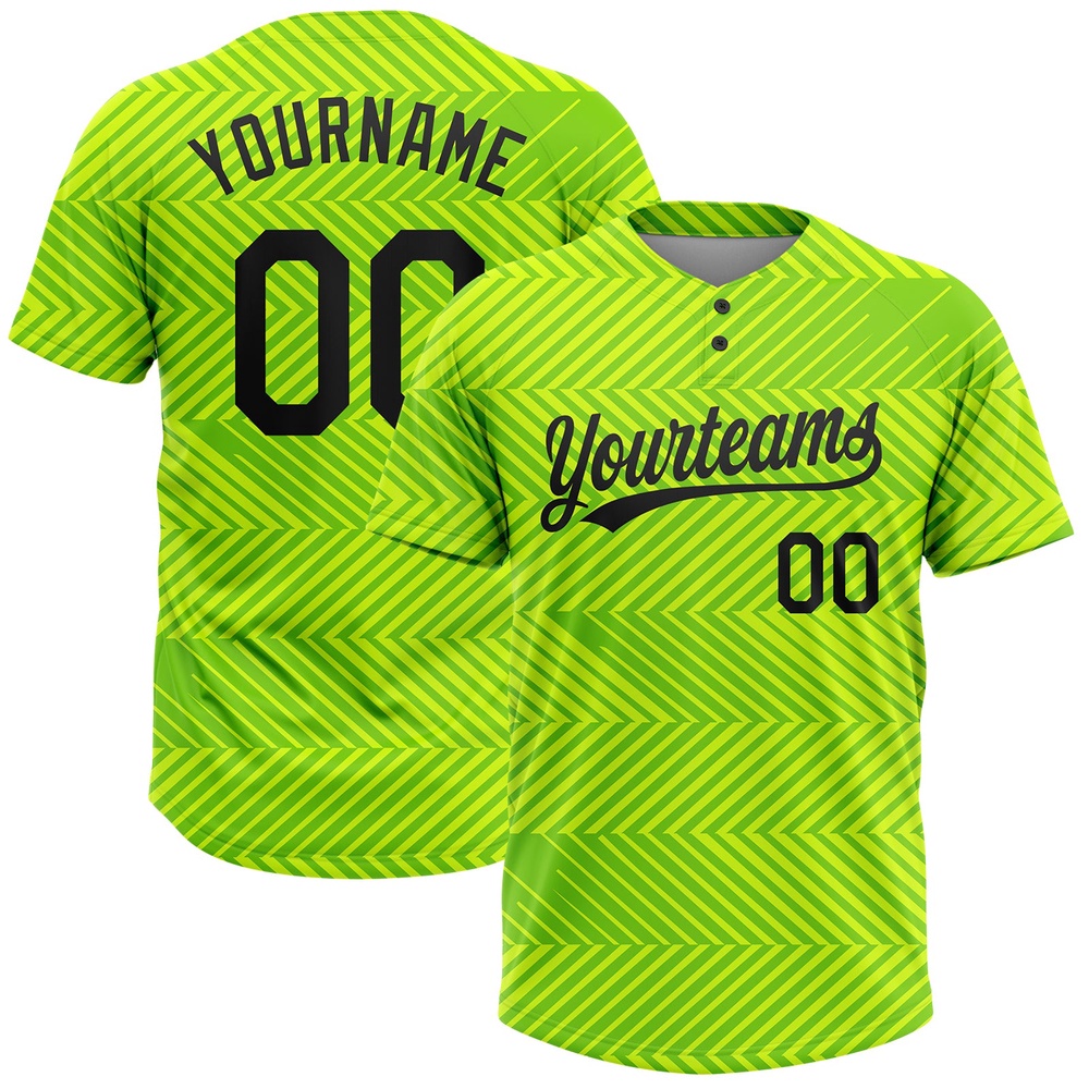 Neon Green Black 3D Pattern Two Button Unisex Softball Jersey, Custom Team Softball Jersey Neon Green Black 3D Pattern Two Button Unisex Softball Jersey, Custom Team Softball Jersey