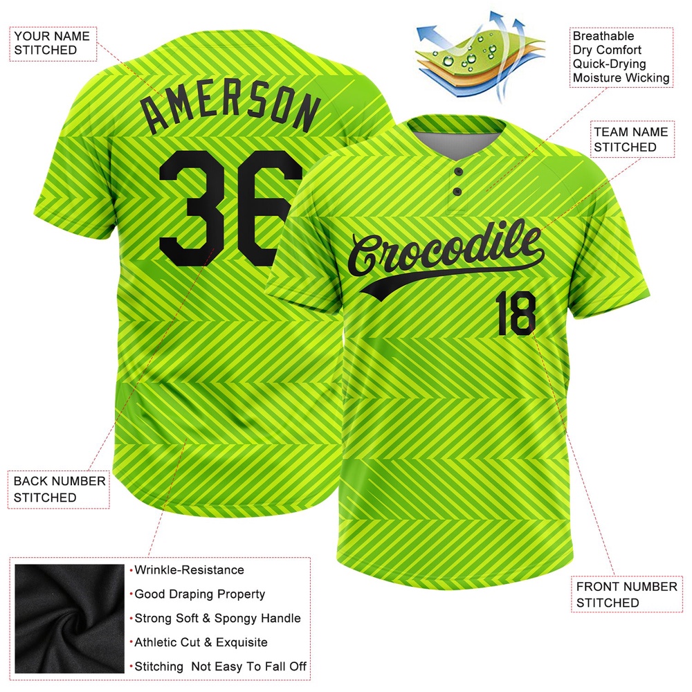Neon Green Black 3D Pattern Two Button Unisex Softball Jersey, Custom Team Softball Jersey Neon Green Black 3D Pattern Two Button Unisex Softball Jersey, Custom Team Softball Jersey