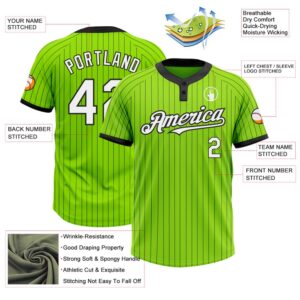Neon Green Black Pinstripe White Two Button Unisex Softball Jersey Custom Team Softball Jersey 3 gaiktl.jpg